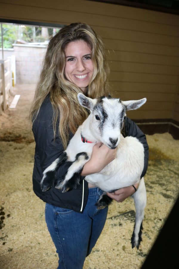 Tara Sousa embracing her beloved goat.