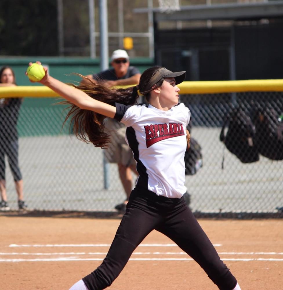 Junior, Chrys Hildebrand back pitching in her starting role for the Esperanza Aztecs.