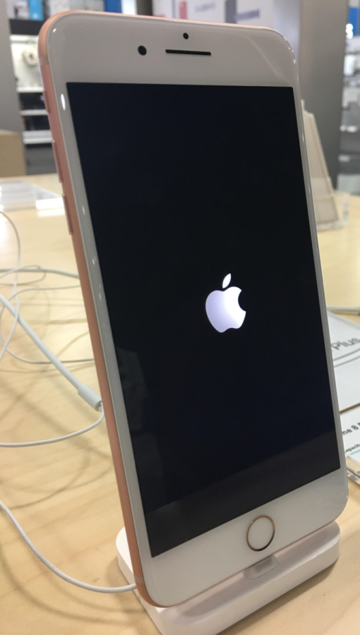 The new IPhone 8 in white rose gold on display at Best Buy.
