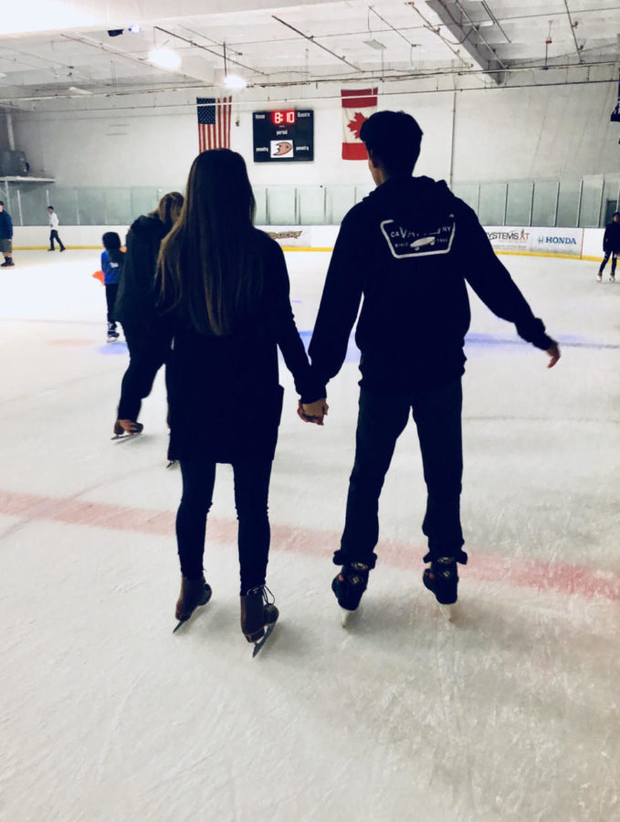 Alyssa Laske, senior, and her boyfriend Raul Jarquin skate away on the ice at The Rinks in Yorba Linda.