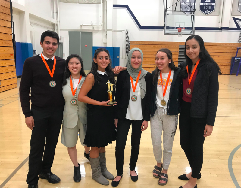 From our speech and debate team, (left to right) Paul Rihani, Elizabeth Wiriadinata, Emilia Shahverdian, Hanan Hashem, Alaura Contreras, and Yareth Fernandez all won an award for their excellent speeches. 