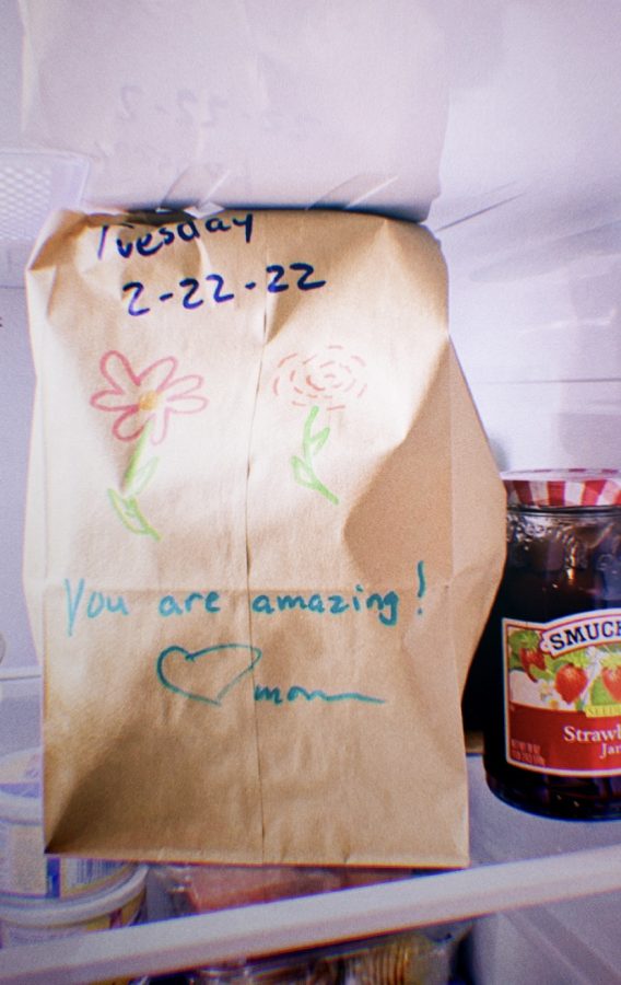 Hand written message on my lunch bag from my mom