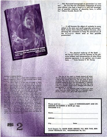 An order  form for The Florida Legislative Investigation Comittees report, Homosexuality and Citizenship in Florida.